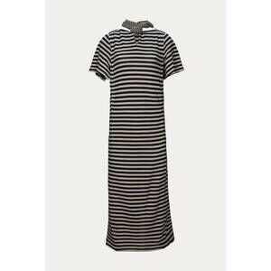 NEW EENK sicilia short sleeve tie back dress in navy/beige stripe